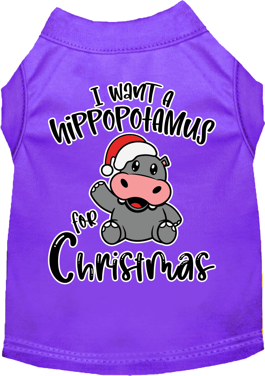 Hippo for Christmas Screen Print Dog Shirt Purple Size XS